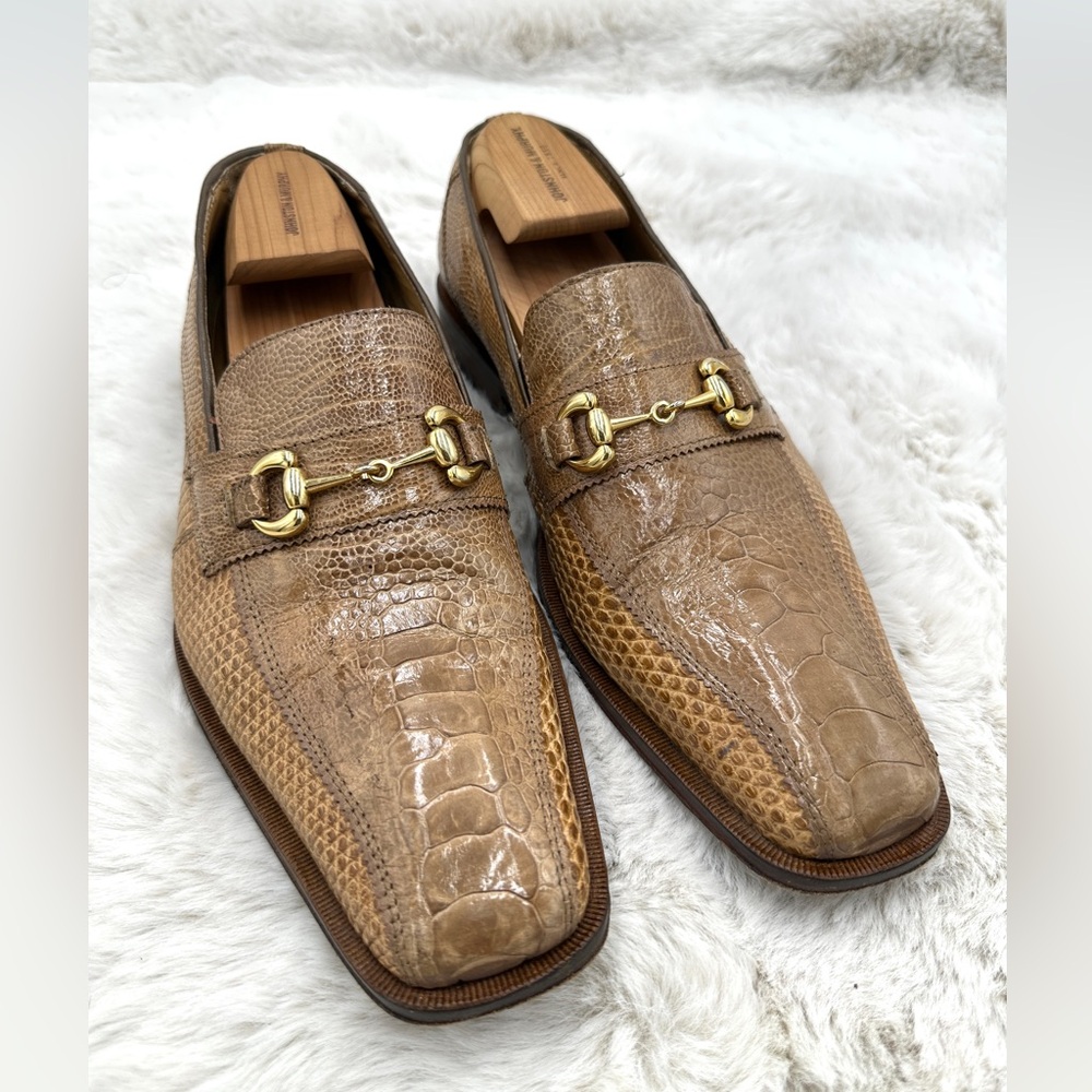 David Eden Ostrich Leg lizard Horse Bit‎ Loafers men’s Dress shoes size 10.5